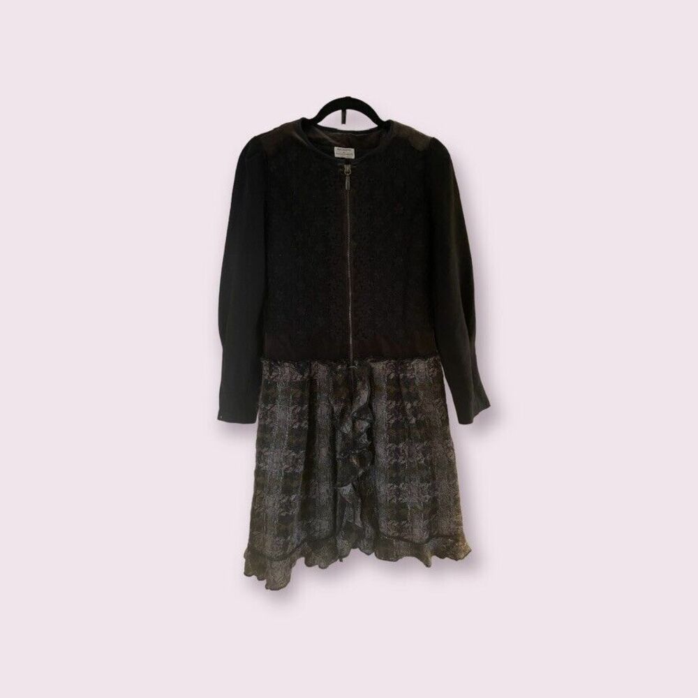 Philosophy di Alberta Ferretti Mohair/Wool Embroidered/Plaid Brown Coat - Size 6